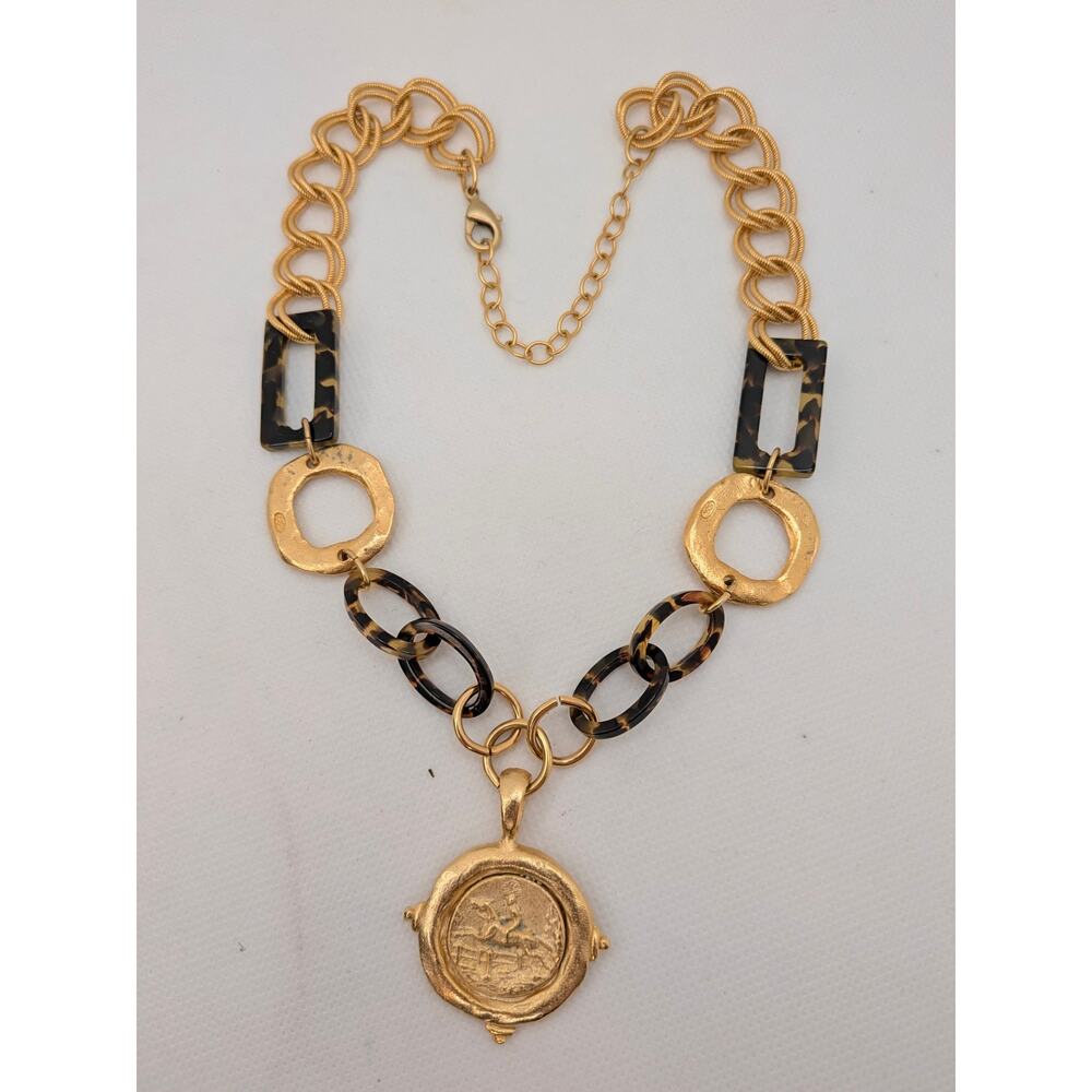 Susan Shaw Equestrian Tortoise Link Horse Necklace 19.5" Excellent Condition